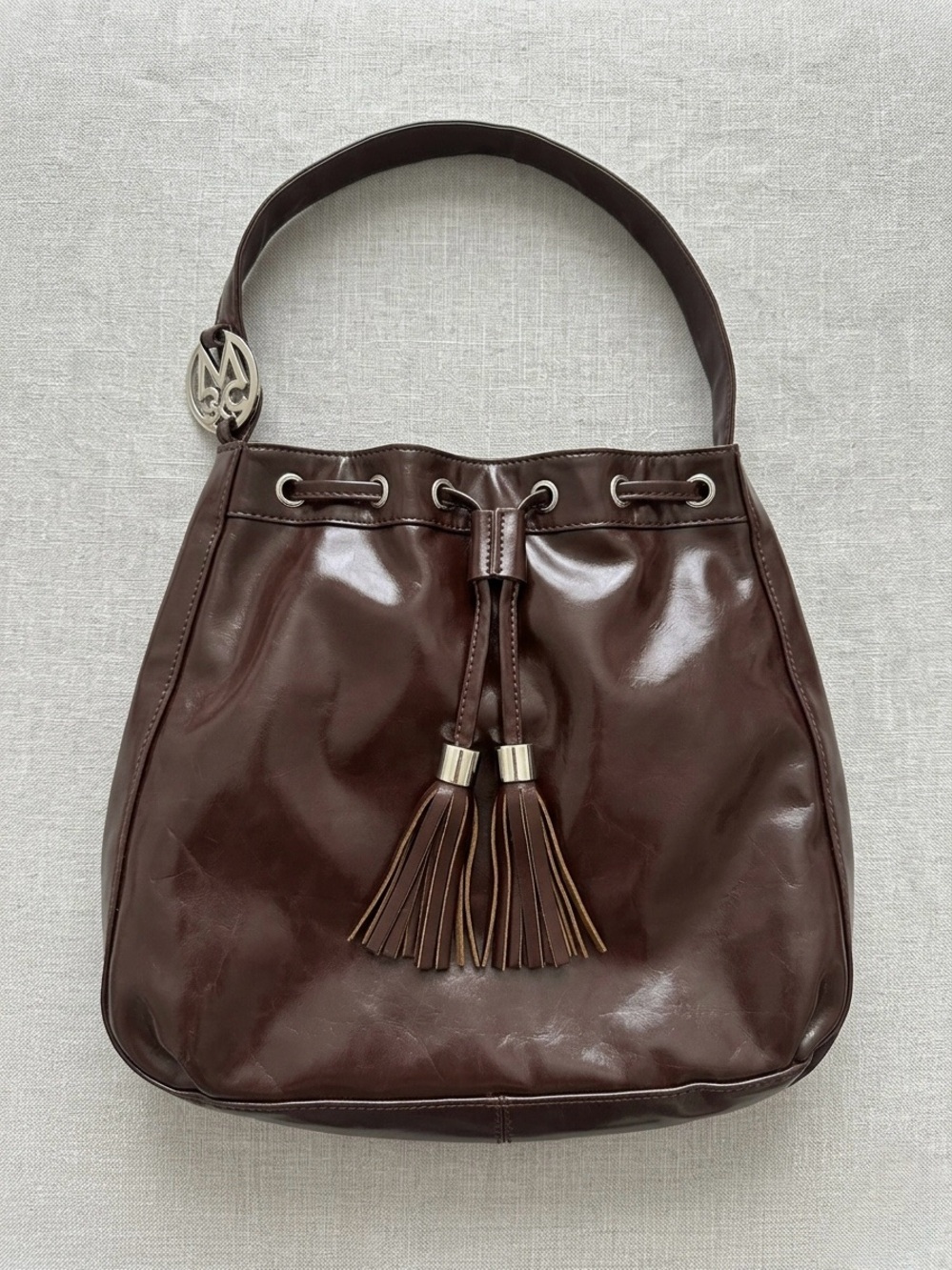 M&C Brown Leather Shoulder Bag